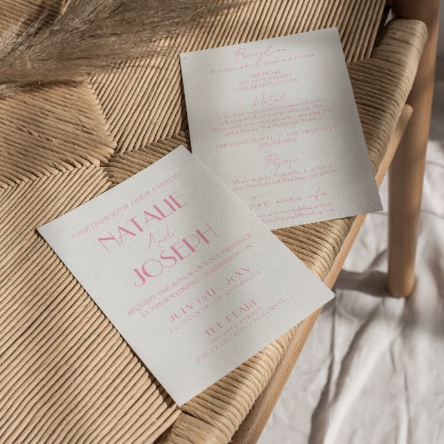 Elegant Pink Orange Stylish All In One Wedding Inbjudningar (Skapare uppladdad)