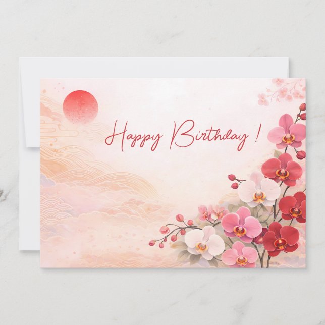Elegant Pink Orchid Birthday Card Julkort (Framsida)