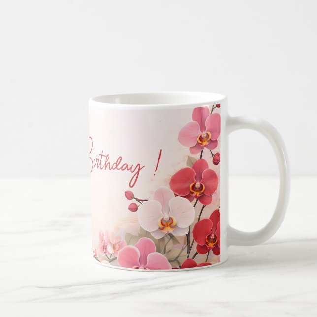 Elegant Pink Orchid Birthday Kaffemugg (Höger)