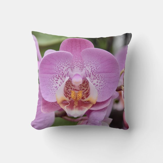 Elegant Pink Orchid Floral Nature Close-up Throw P Kudde (Framsida)