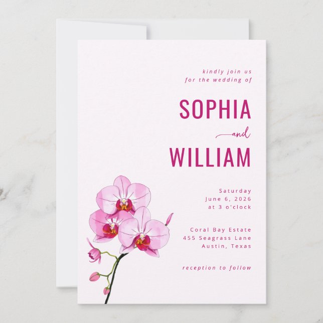 Elegant Pink Orchid Wedding Invitation Inbjudningar (Framsida)