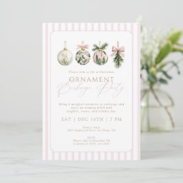 Elegant Pink Ornament Exchange Christmas Party Inbjudningar