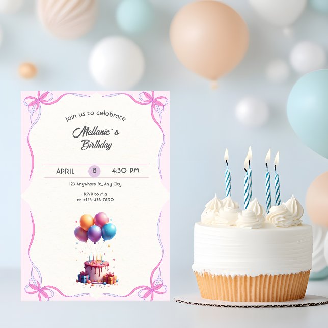 Elegant Pink Pastel Birthday Inbjudningar (Skapare uppladdad)