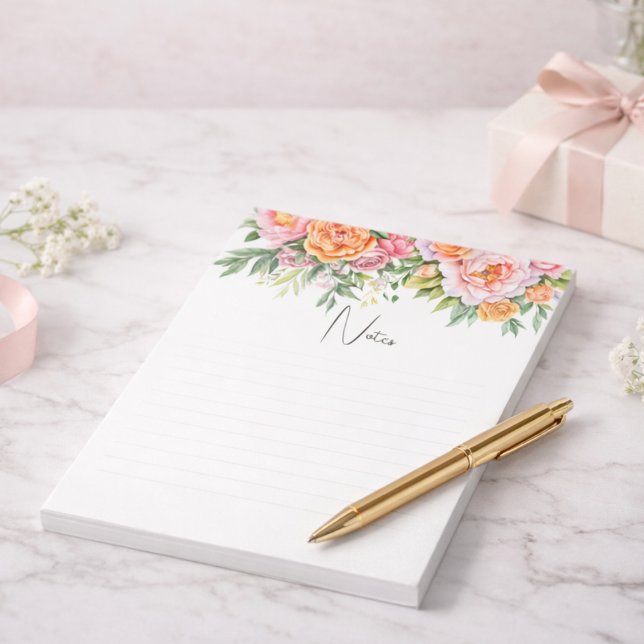 Elegant Pink Peonies Floral Notepad Anteckningsblock (Skapare uppladdad)