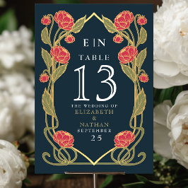Elegant Pink Peony Art Nouveau Floral Wedding Bordsnummer