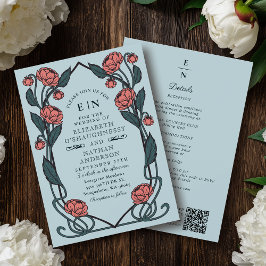 Elegant Pink Peony Art Nouveau QR Code Wedding Inbjudningar