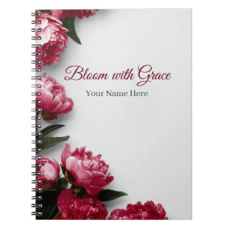 Elegant Pink Peony Bloom with Grace Personalized Anteckningsbok