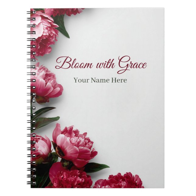 Elegant Pink Peony Bloom with Grace Personalized  Anteckningsbok (Framsidan)