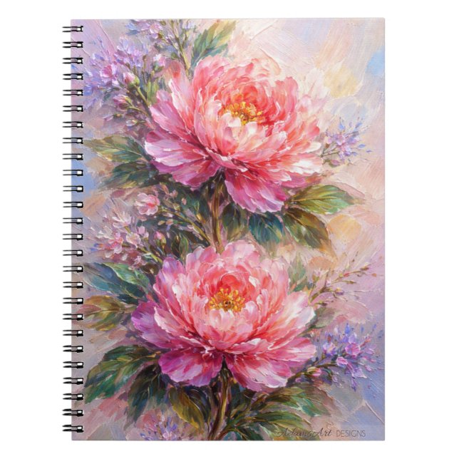 Elegant Pink Peony Blossom Art Anteckningsbok (Framsidan)