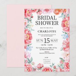 Elegant Pink Peony Floral Bridal Shower Invitation Inbjudningar
