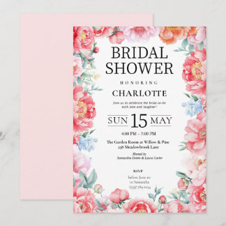 Elegant Pink Peony Floral Bridal Shower Invitation Inbjudningar