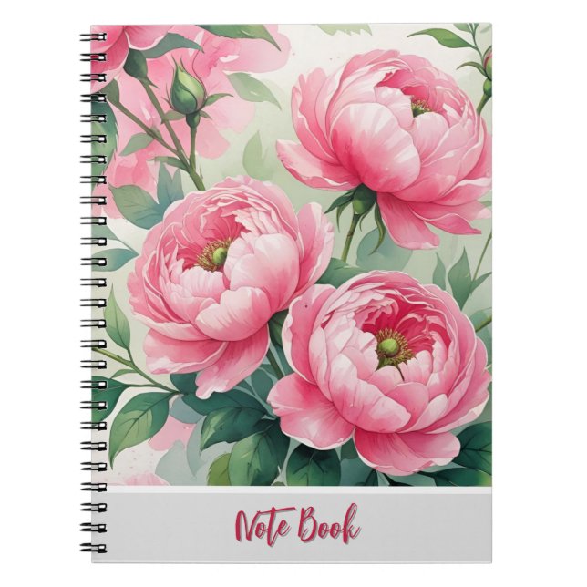 Elegant Pink Peony Floral Notebook Anteckningsbok (Framsidan)