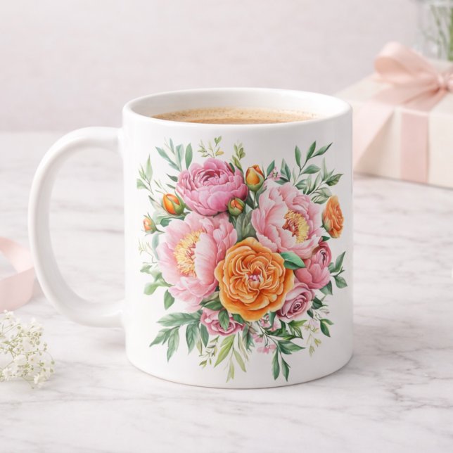 Elegant Pink Peony Rose Floral Bouquet Coffee Mug Kaffemugg (Skapare uppladdad)