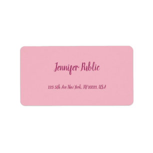 Elegant Pink Plain Handwriting Script Text Modern Adressetikett