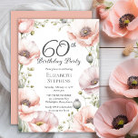 Elegant Pink Poppies Floral 60th Birthday Party Inbjudningar<br><div class="desc">Elegant pale pink poppies floral design "60th Birthday Party" design featuring a floral frame of pink poppies on a white background.</div>