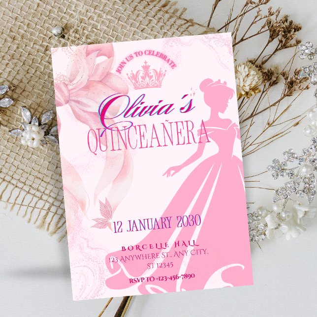 Elegant Pink Princess Quinceañera Invitation (Skapare uppladdad)