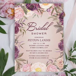 Elegant Pink Purple Floral Bridal Shower Inbjudningar
