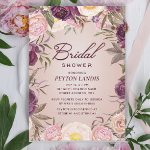 Elegant Pink Purple Floral Bridal Shower Inbjudningar