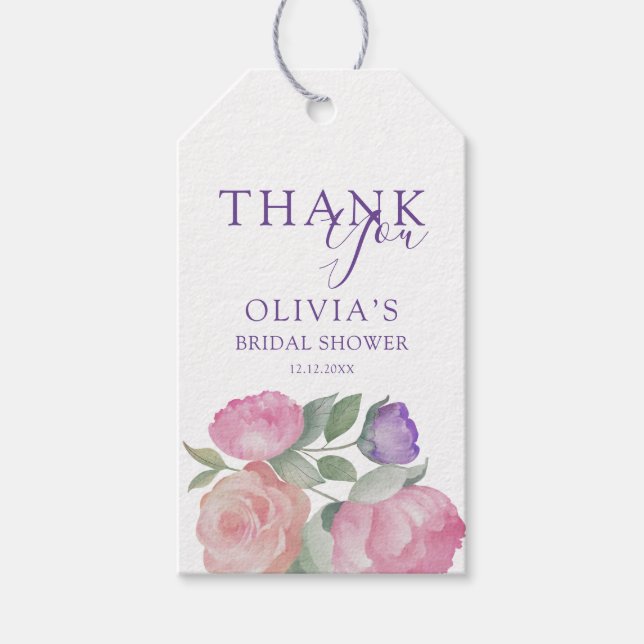 Elegant Pink & Purple Floral Bridal Shower Presentetikett (Framsidan)