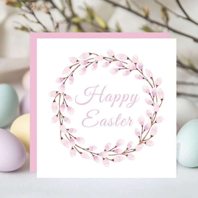 Elegant Pink Pussy Willow Easter Julkort (Elegant Pink Pussy Willow Easter Holiday Card)