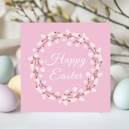 Elegant Pink Pussy Willow Easter Julkort