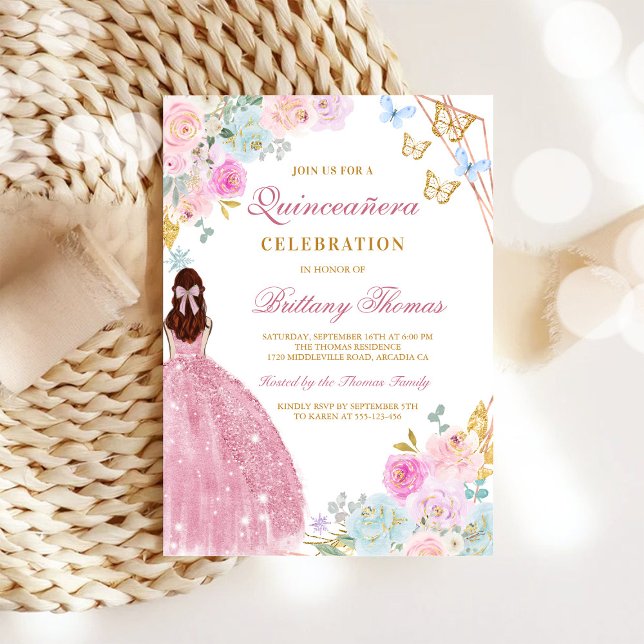 Elegant Pink Quinceañera Invitation Inbjudningar (Skapare uppladdad)