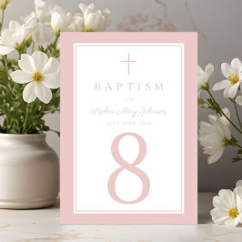 Elegant Pink Religious Cross Girl Baptism Bordsnummer
