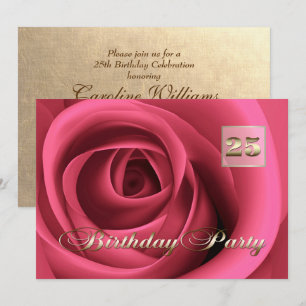 Elegant Pink Rose 25:e födelsedagsfirandet Inbjudningar