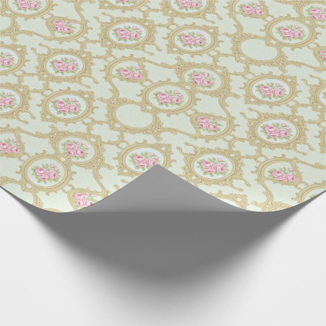 Elegant Pink Rose and Gold Baroque Frame  Presentpapper (Hörn)