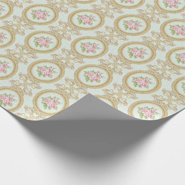 Elegant Pink Rose and Gold Baroque Frame Presentpapper (Hörn)