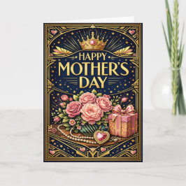 Elegant Pink Rose Art Deco Mothers Day Helgkort