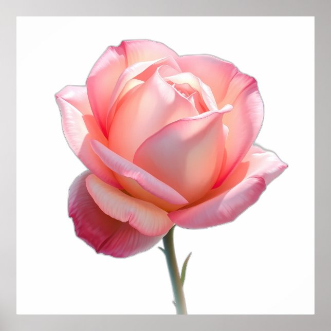 Elegant Pink Rose Blossom on Stem Poster (Framsidan)
