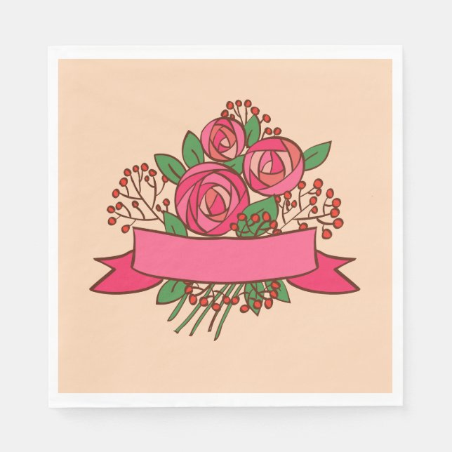 Elegant Pink Rose Floral Bouquet Pappersservett (Framsidan)