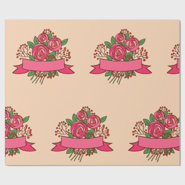 Elegant Pink Rose Floral Bouquet Presentpapper (Platt)