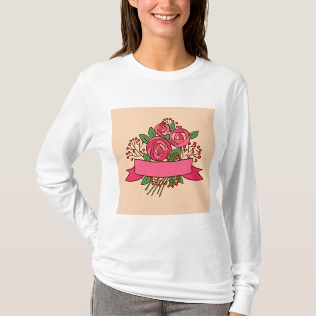 Elegant Pink Rose Floral Bouquet T Shirt (Framsida)