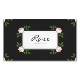 Elegant Pink Rose Floral on Black Magnetiska Visitkort