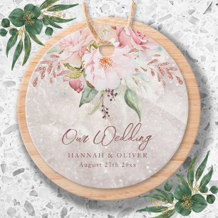 Elegant Pink Rose Peony Floral Marble Wedding Gåvor Etiketter