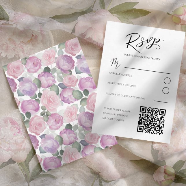 Elegant Pink Rose RSVP Wedding Card OSA Kort (Skapare uppladdad)