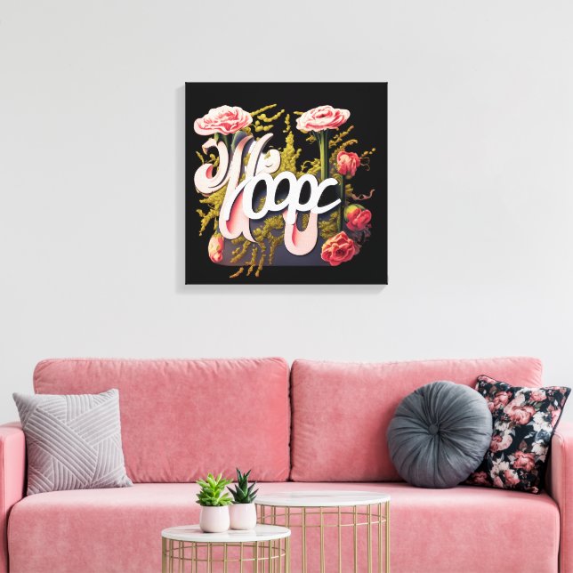 Elegant Pink Roses Hope Typography Canvastryck (Insitu (Vardagsrum))