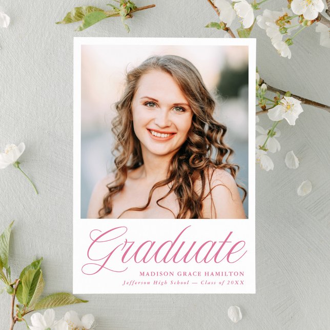 Elegant Pink Script Photo Graduation Meddelande (Skapare uppladdad)
