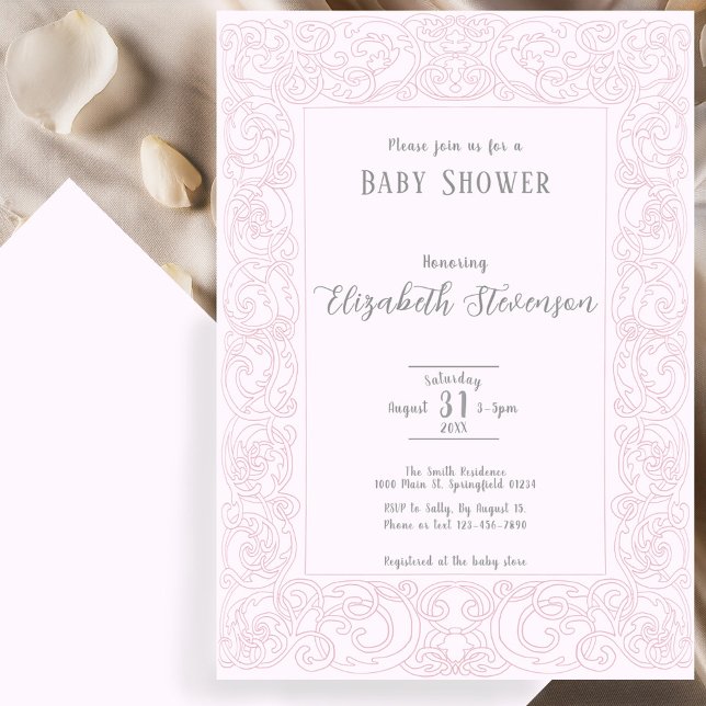 Elegant Pink Scrollwork Baby Shower  Inbjudningar (Skapare uppladdad)
