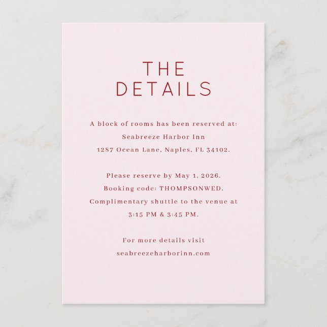 Elegant Pink Serif Wedding Enclosure Card Tilläggskort (Framsida)