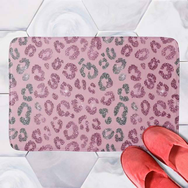 Elegant Pink Silver Glitter Leopard on Rose Gold Badrumsmatta (Skapare uppladdad)
