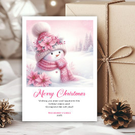 Elegant Pink Snowman Kids Digital Christmas Cards Julkort