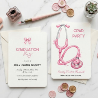 Elegant Pink Stethoscope Nurse Doctor Graduation Inbjudningar