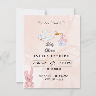 Elegant Pink Stork Baby Shower Anteckningskort