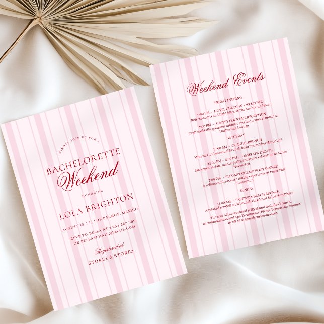 Elegant Pink Stripe Bachelorette Weekend Itinerary Inbjudningar (Skapare uppladdad)
