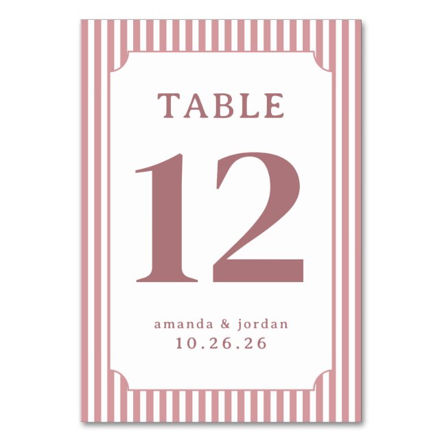 Elegant Pink Striped Table Number Bordsnummer (Framsidan)