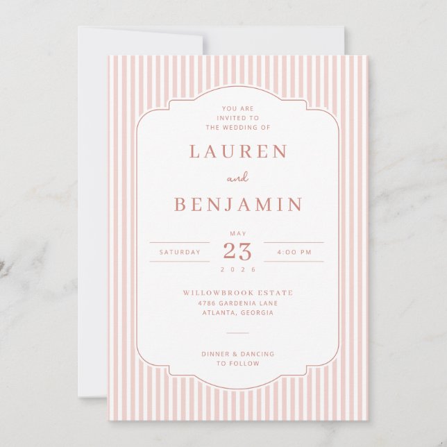 Elegant Pink Striped Wedding Invitation Inbjudningar (Framsida)