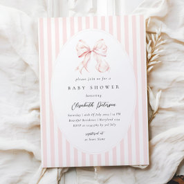 Elegant Pink Stripes Bow Baby Shower Baby Shower Inbjudningar